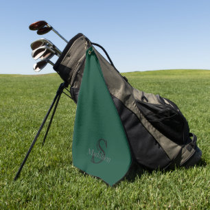 Toalla De Golf Monograma de nombre personalizado verde esmeralda