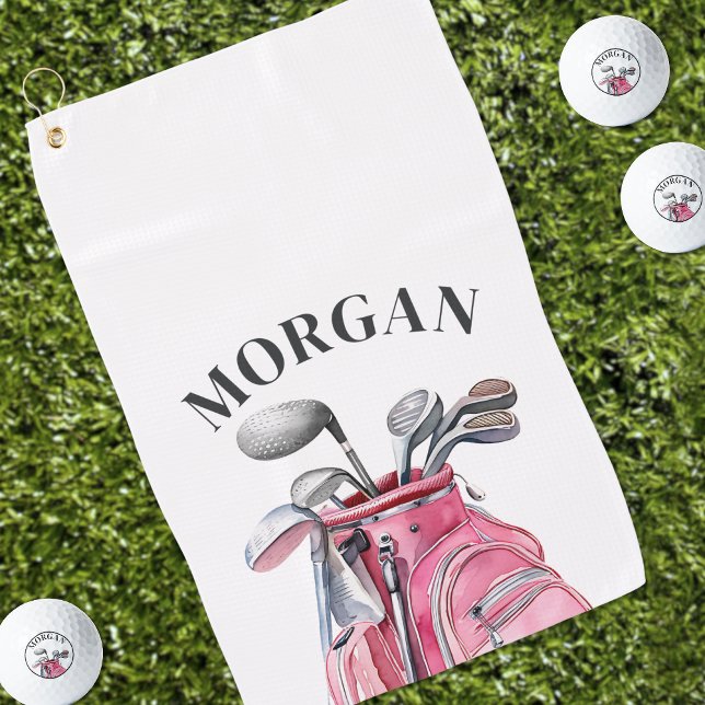 Toalla De Golf Monograma de Nombre Rosa (Pink Name Monogram Golf Towel)