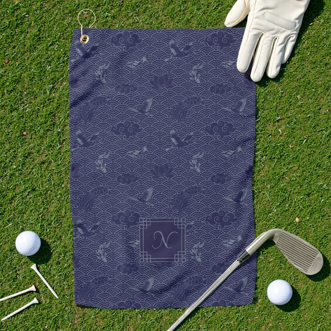 Toalla De Golf Monograma de ola tradicional japonesa azul Seigaih (Subido por el creador)