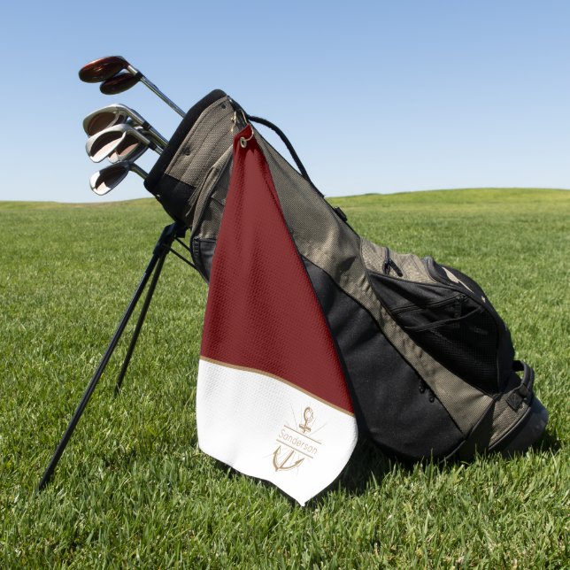 Toalla De Golf Monograma de oro de la familia náutica Borgoña (Verde)