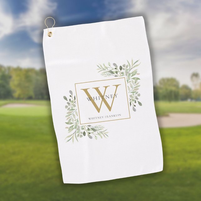 Toalla De Golf Monograma de oro Elegante verde moderno (Subido por el creador)