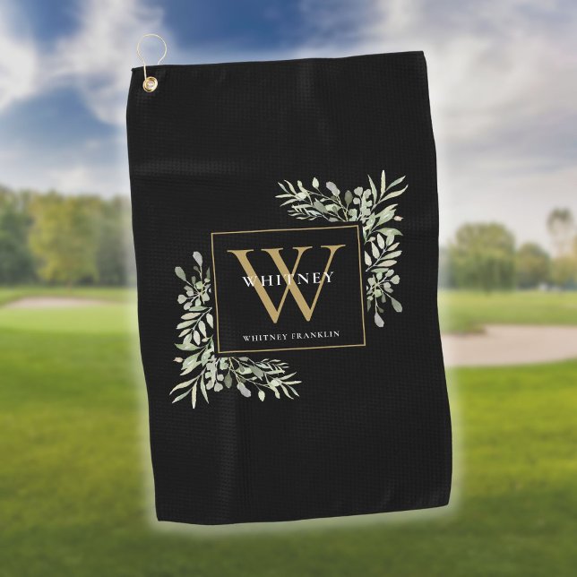 Toalla De Golf Monograma de oro Elegante verde moderno negro (Subido por el creador)