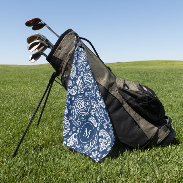 Toalla De Golf Monograma de patrón paisley blanco azul (Verde)