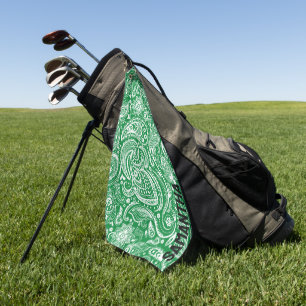 Toalla De Golf Monograma de patrón paisley blanco y verde