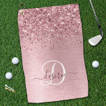 Toalla De Golf Monograma de Purpurina Metalizado cepillado de col<br><div class="desc">Personaliza fácilmente este diseño de pie de toalla de golf de moda de moda,  con un purpurina brillante rosa y de color rosa bonito sobre un fondo metálico de color rosa roto.</div>