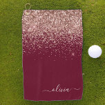 Toalla De Golf Monograma de Purpurina rosa Rubor Rosa de Borgoña<br><div class="desc">Oro Rosa - El Purpurina de espuma rosada y borgoñona de Rubor cepillado toalla de golf con nombre de monograma Metalizado. Esto hace que el dulce perfecto cumpleaños 16, boda, ducha de novia, aniversario, ducha de bebé o fiesta de soltera sea regalo para alguien que ama el lujo glam y...</div>
