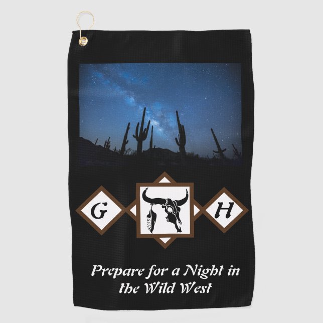 Toalla De Golf Monograma de silueta de cráneo de toro de Longhorn (Anverso)