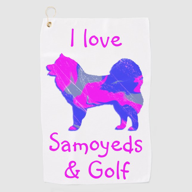 Toalla De Golf Monograma de silueta de perro rosado mutilado (Anverso)