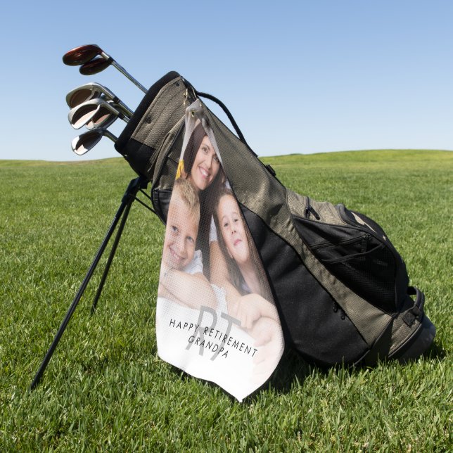 Toalla De Golf Monograma de superposición de foto Abuelo jubilado (Verde)