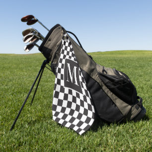 Toalla De Golf Monograma De Tablero Elegante Blanco Y Negro