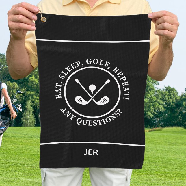 Toalla De Golf Monograma del equipo Golfer Black Modern Sports Pr (Golfer Black & White Modern Sports Pro Equipment Custom Monogram Golf Towel For Him or For Her)