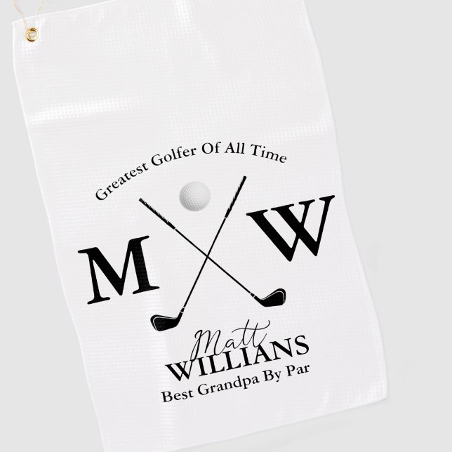 Toalla De Golf Monograma del mejor nombre del abuelo en blanco (Subido por el creador)