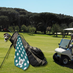 Toalla De Golf Monograma del patrón de bolas de golf Verde azulad