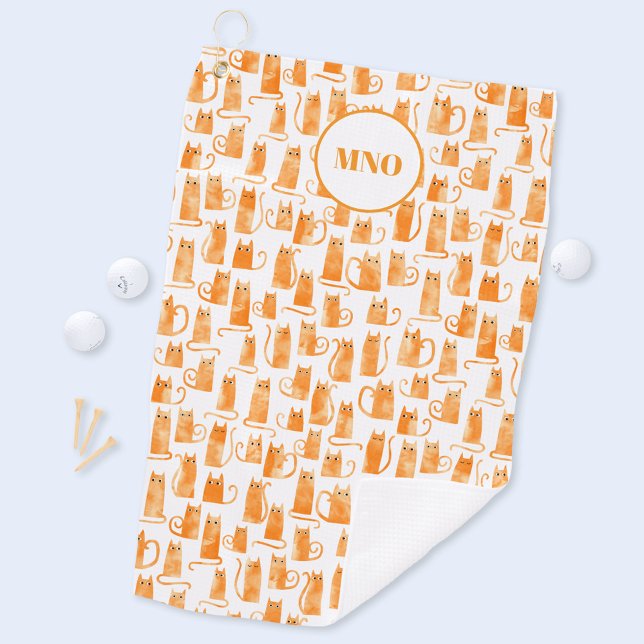 Toalla De Golf Monograma del patrón de gato del naranja (Fun Orange Ginger Cat pattern monogram initial golf towel for animal lovers)