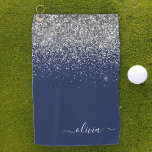 Toalla De Golf Monograma del Purpurina de plata azul de la marina<br><div class="desc">El Purpurina de espuma azul y plateado se cepillaron con el nombre del monograma Metalizado toalla de golf. Esto hace que el dulce perfecto cumpleaños 16, boda, ducha de novia, aniversario, ducha de bebé o fiesta de soltera sea regalo para alguien que ama el lujo glam y los estilos de...</div>
