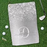Toalla De Golf Monograma del Purpurina Metalizado cepillado de pl<br><div class="desc">Personaliza fácilmente este diseño de toallas de golf de moda de moda con un purpurina brillante de bonito plateado sobre un fondo metálico cepillado de plata.</div>