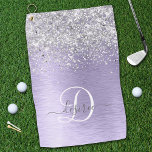 Toalla De Golf Monograma del Purpurina plateado Metalizado cepill<br><div class="desc">Personaliza fácilmente este diseño de toallas de golf de moda de moda con un purpurina brillante de bonito plateado sobre un fondo metálico morado.</div>