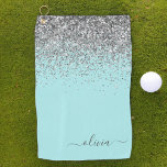 Toalla De Golf Monograma del Purpurina plateado Verde azulado azu<br><div class="desc">El Purpurina de espuma azul Verde azulado y plateado se cepillaron con el nombre Metalizado del monograma toalla de golf. Esto hace que el dulce perfecto cumpleaños 16, boda, ducha de novia, aniversario, ducha de bebé o fiesta de soltera sea regalo para alguien que ama el lujo glam y los...</div>