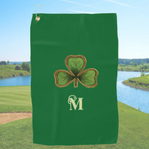 Toalla De Golf Monograma del trébol irlandés y verde del día de S