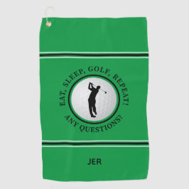 Toalla De Golf Monograma divertido de golfista masculino en bola 