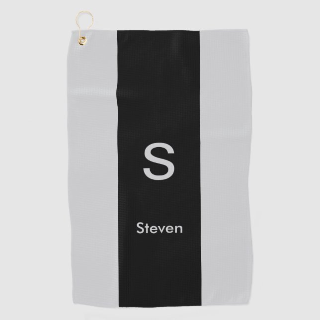 Toalla De Golf Monograma dos tonos negro moderno y gris (Anverso)