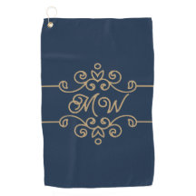 Monograma elegante azul marino y oro vintage