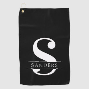 Toalla De Golf Monograma elegante   Blanco negro