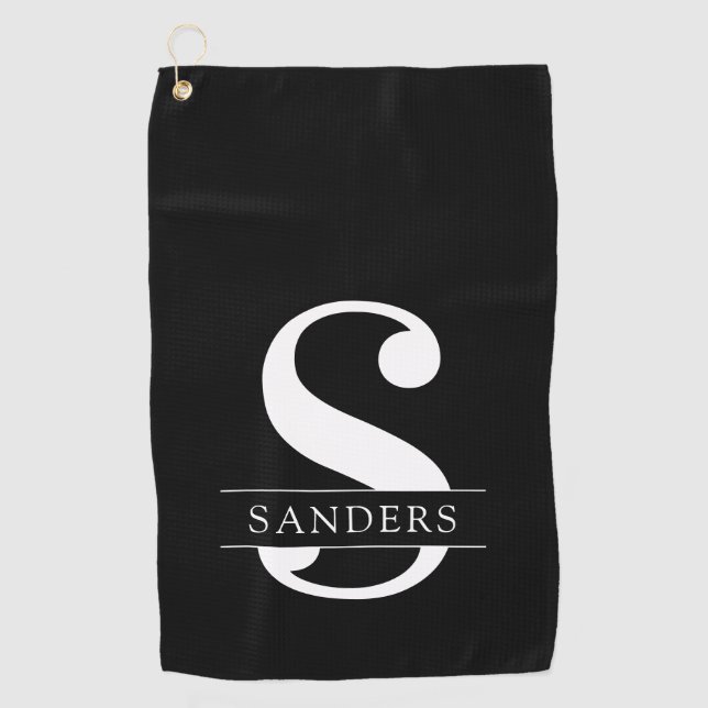 Toalla De Golf Monograma elegante | Blanco negro (Anverso)