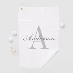 Toalla De Golf Monograma elegante blanco y gris