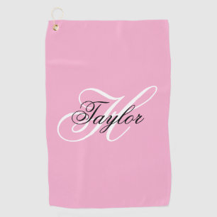 Toalla De Golf Monograma elegante en rosa, negro y blanco