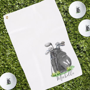 Toalla De Golf Monograma en negro y blanco