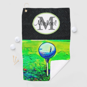 Toalla De Golf Monograma escarchado masculino Diamond Plate Golf