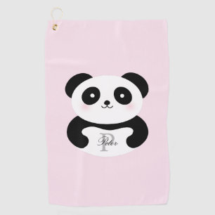 Toalla De Golf Monograma femenino lindo del rosa del oso de panda