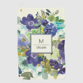 Toalla De Golf Monograma floral amarillo limón Verde azulado azul