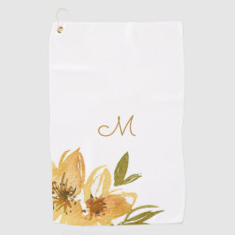 Toalla De Golf Monograma floral amarillo y cobre moderno