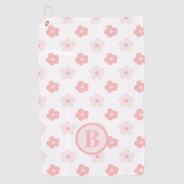 Toalla De Golf Monograma Floral Blanco rosa Personalizado (Anverso)