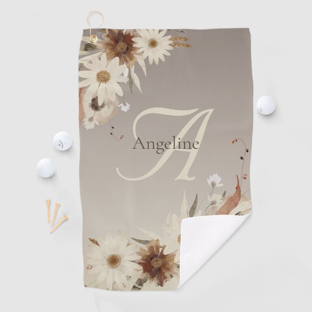 Toalla De Golf Monograma floral de acuarela de otoño personalizad (In situ)