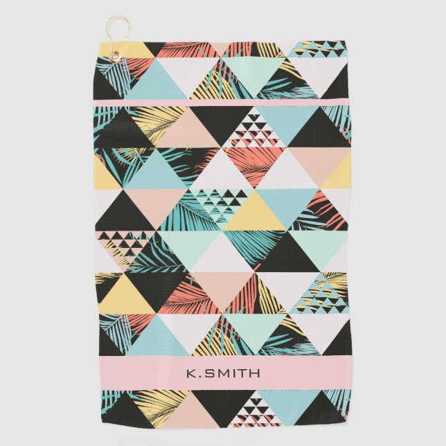 Toalla De Golf Monograma fusión geométrica y tropical moderna (Anverso)