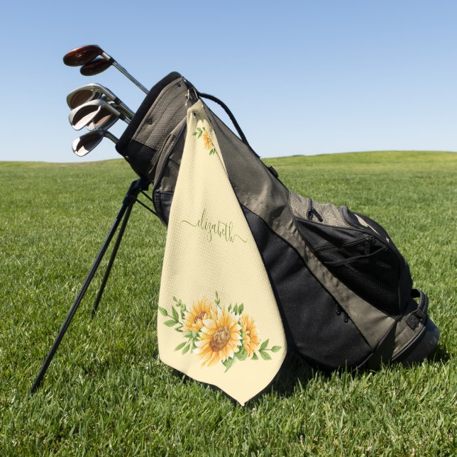 Toalla De Golf Monograma girasoles flores florales verdes amarill (Verde)