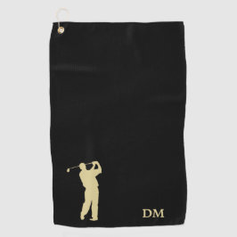 Toalla De Golf Monograma Gold Golfer en negro