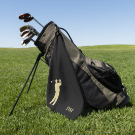 Toalla De Golf Monograma Gold Golfer en negro
