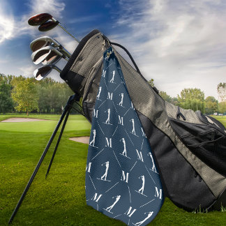 Toalla De Golf Monograma Golfer personalizado de Navy Blue