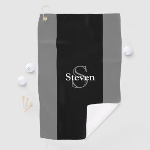 Toalla De Golf Monograma gris negro moderno con clase