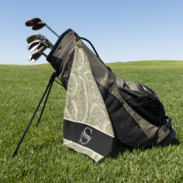Toalla De Golf Monograma inicial de Paisley negro y blanco elegan