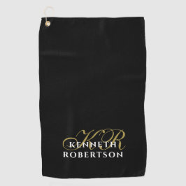 Toalla De Golf Monograma Minimalista Hombres Elegantes Negro Oro 