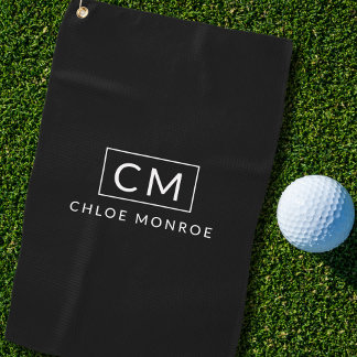 Toalla De Golf Monograma moderno mínimo blanco personalizado