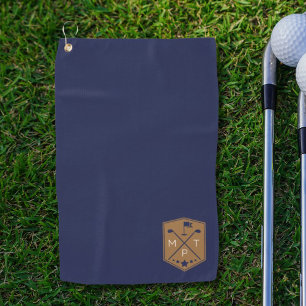 Toalla De Golf Monograma Navy nombre dorado azul personalizado