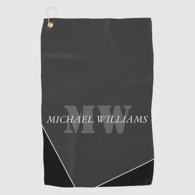 Toalla De Golf Monograma negro gris artístico moderno (Anverso)