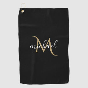 Toalla De Golf Monograma negro y dorado Elegancia de lujo