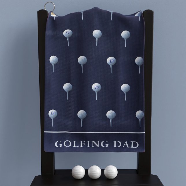 Toalla De Golf Monograma Nombre Navy Patrón de té blanco azul Gol (Perfect golf towel for your golfing dad or mom. Just add their name and initial to the golf balls)